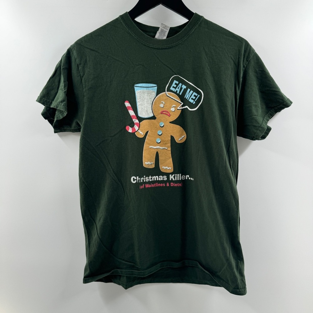 Christmas Gingerbread “Eat Me” Graphic T Shirt Size Medium Green Holiday Tee